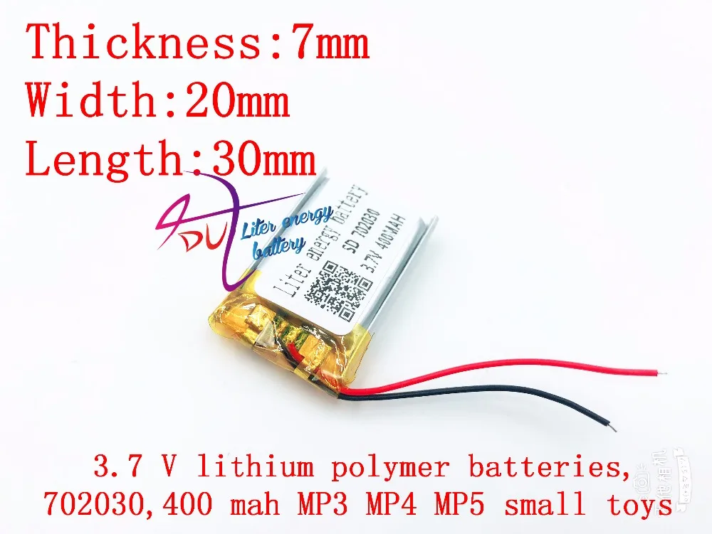 

Size 702030 3.7V 400mAh Lithium polymer Battery with Protection Board For TOYS mp4 Digital Products