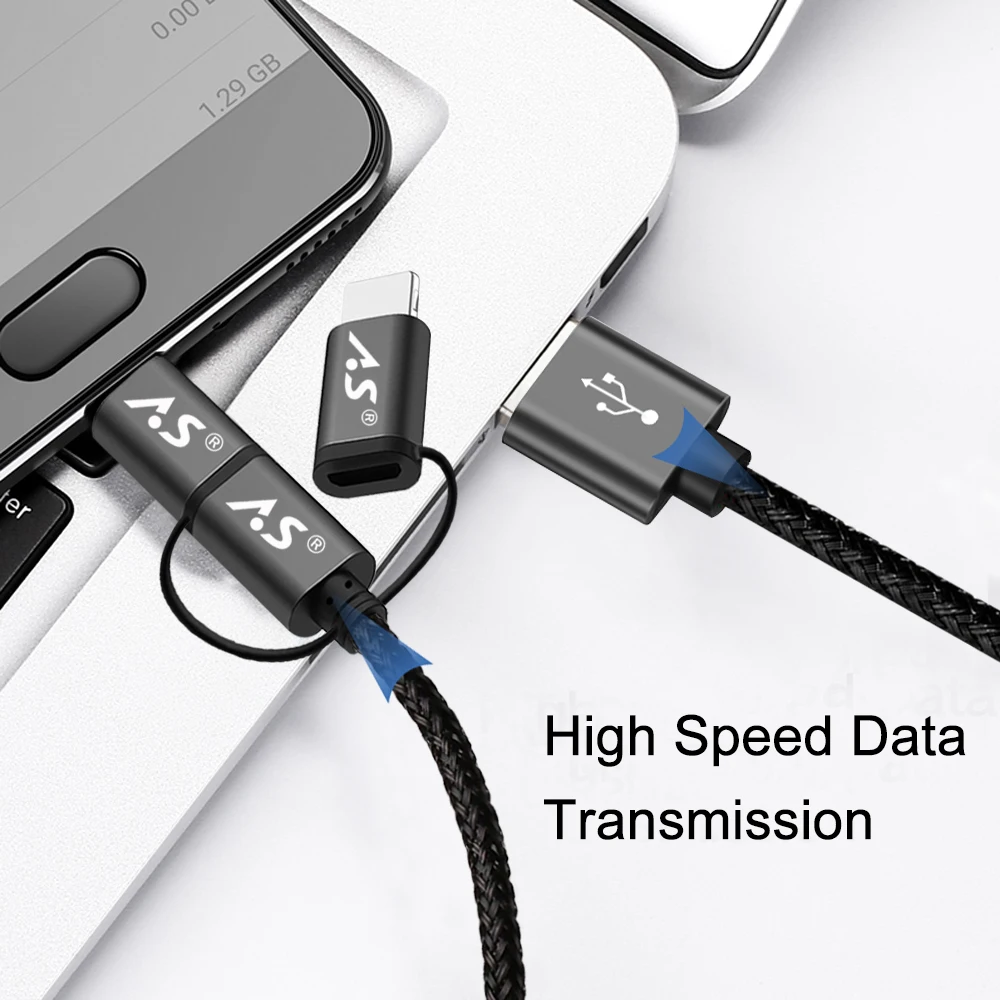 A.S 3в1 USB кабель для iPhone XS X 8 7 6 5 Micro Type C Samsung S9 S8 быстрой зарядки 2.4A шнур зарядного
