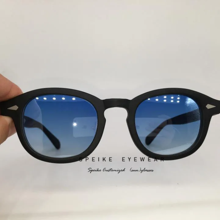 Matte black frame SPEIKE по индивидуальному заказу, высокое качество, синие градиентные солнцезащитные очки» Джонни Деппом Lemtosh Стиль очки можно носить близорукости очки 44/46/49 мм - Цвет линз: Matte black frame