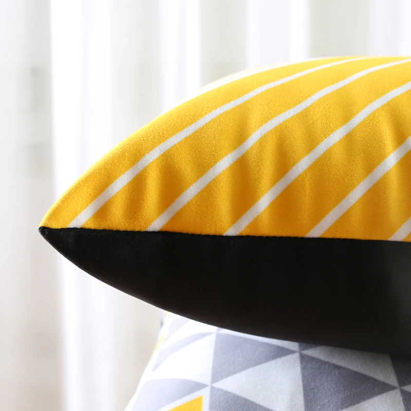 Оптовая продажа мягкая бархатная наволочка желтый серый геометрический рисунок