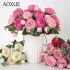 домашние цветы искусственные цветы 30 см розовые шелковые пионы, искусственные цветы букет 5 большая голова и 4 бутона дешевые искусств