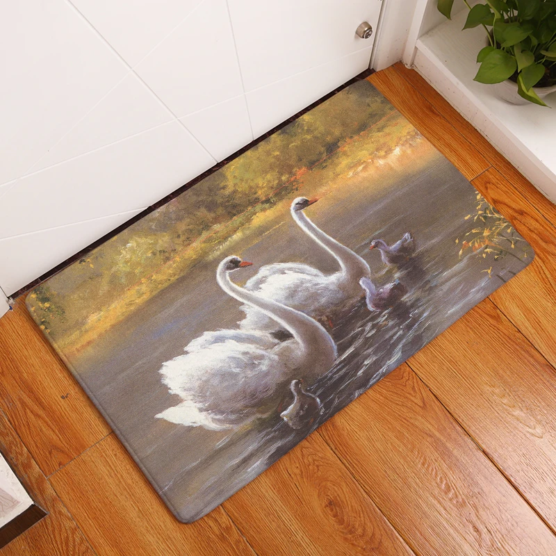 2017 новые белые ковры с принтом лебедя Нескользящие кухонные коврики для дома