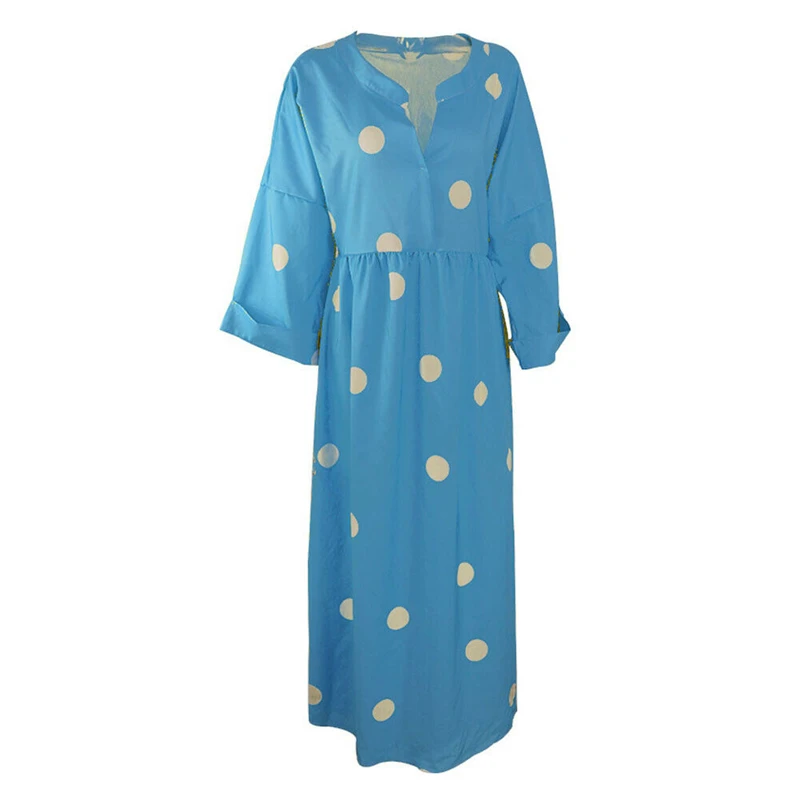 Женское платье-рубашка Boho длинное платье в горошек с треугольным вырезом на лето