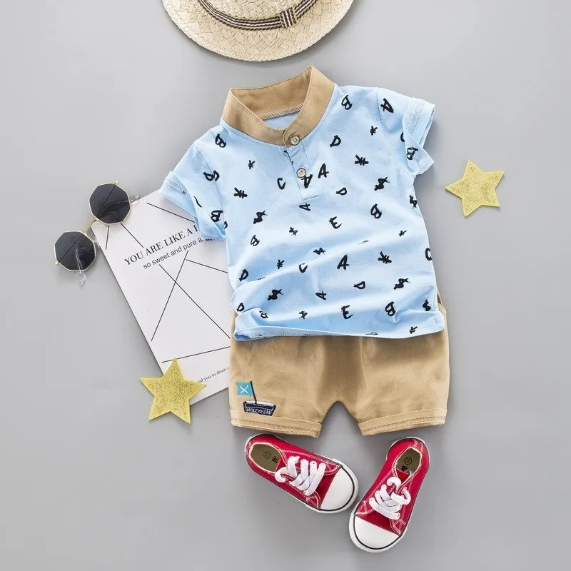 AiLe Rabbit 2019 summer new Korean version of the tide sports boy shirt set baby foreign short sleeve two-piece k1 |