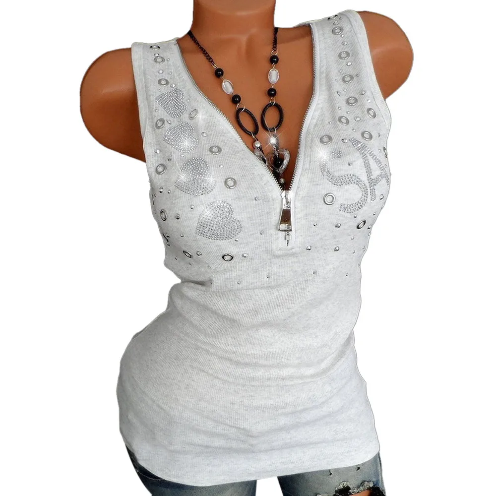 Женская майка Camiseta Tirantes Mujer, Женская майка на молнии без рукавов, блузка, пуловер, топы, женские летние топы