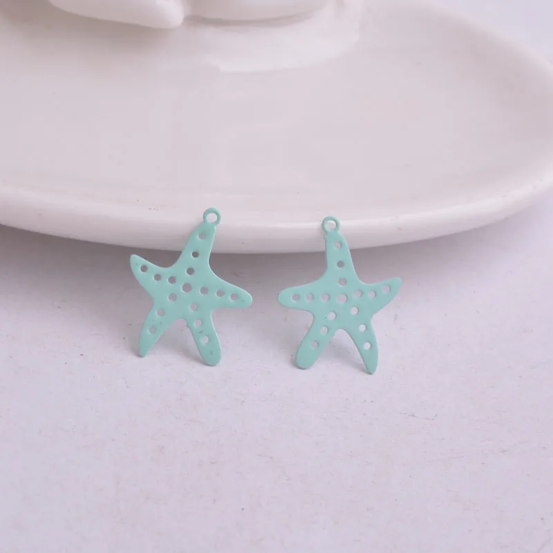 Light Blue 50 шт. AC6774 тонкие животные Морская звезда талисманы звезды изделия розовый желтый фиолетовый Подвески окрашенные металлические ювелирные изделия латунь - Окраска металла: Light Blue
