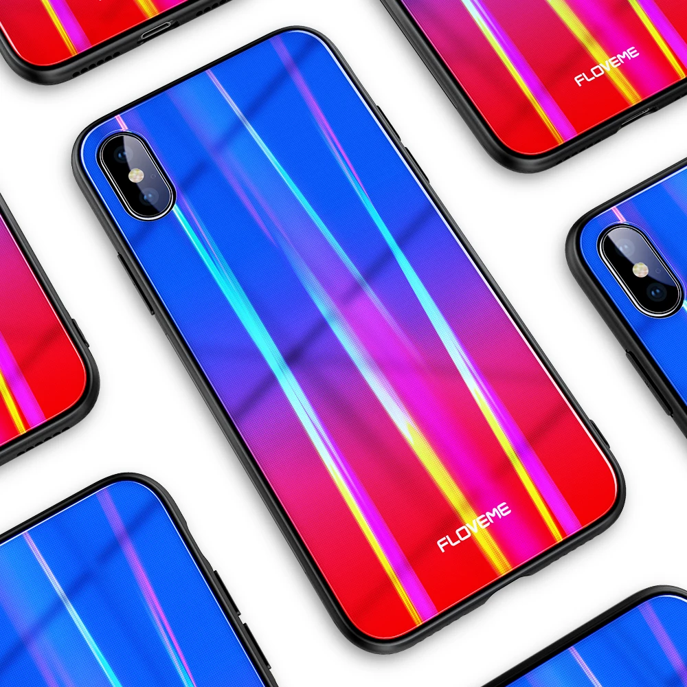 FLOVEME Luxury Aurora Case For iPhone 7 8 X XS Max Gradient Blue-Ray Soft Edge Phone Cover Plus XR Coque |