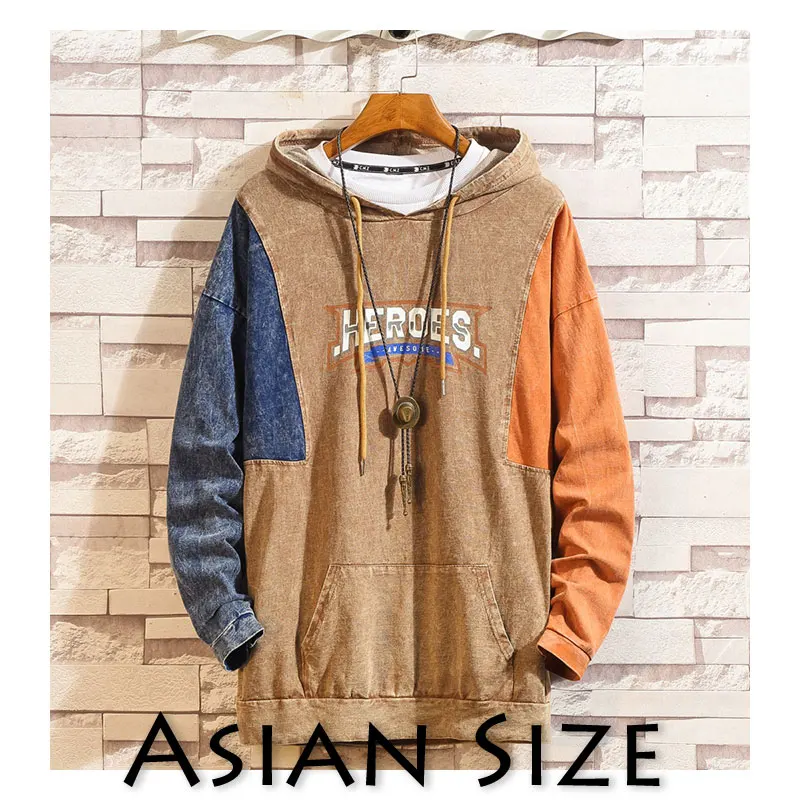 Privathinker Streetwear Sweatshirt Man Patchwork Casual Tops High Hooded Hoodies Oversized Letter Pullover - Цвет: Khaki(Asian Size)