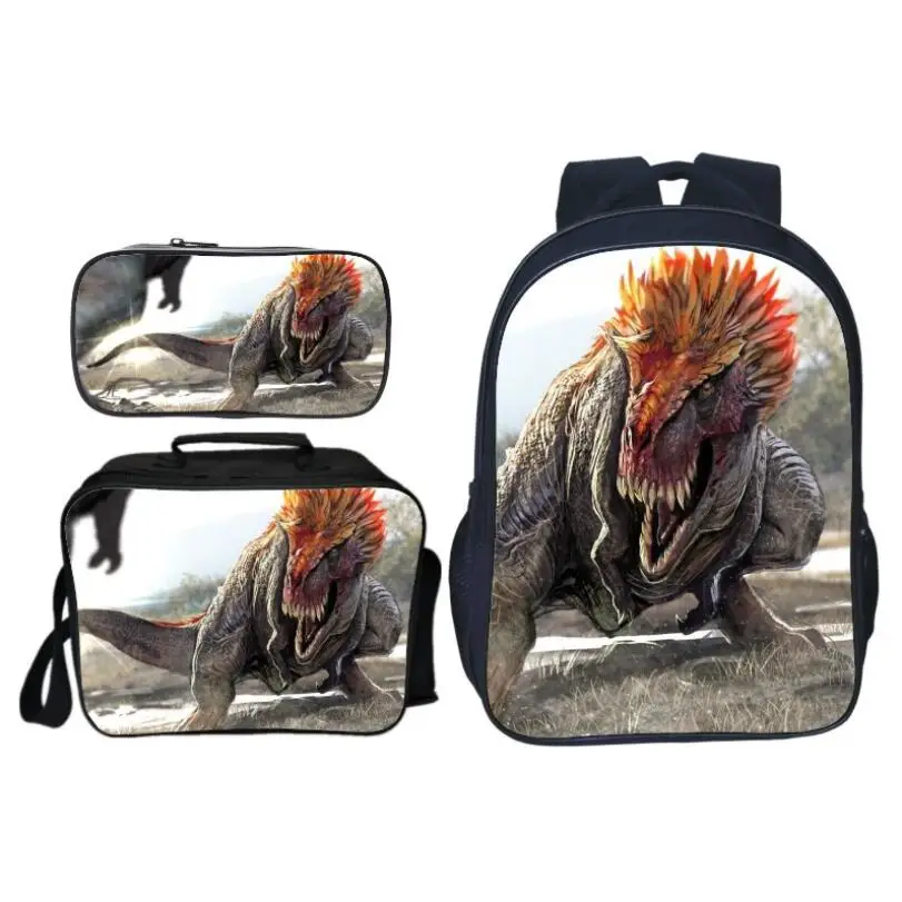 3Pcs/Set Popular Fashion Animal Printing Jurassic World Children School Bags Dinosaur Boys Backpack for Kids Schoolbag Girls | Багаж и