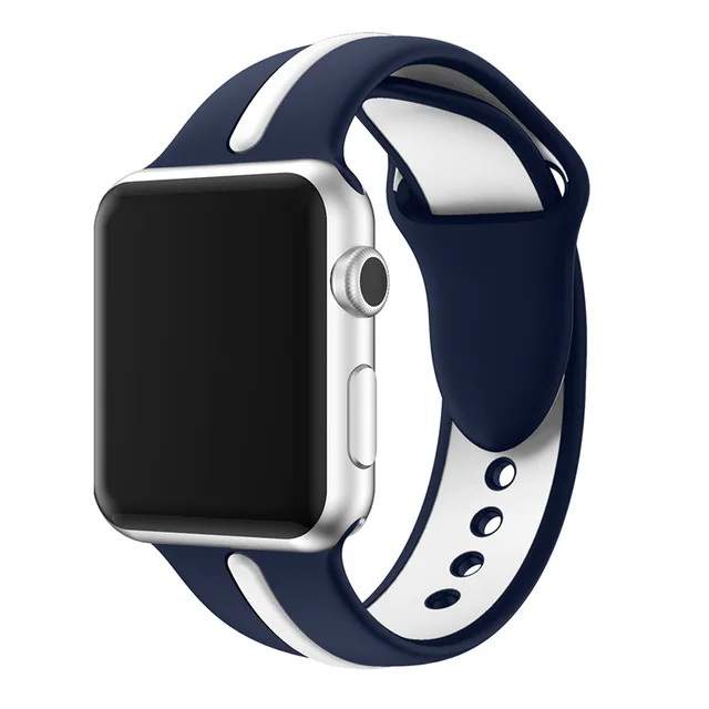 blue-white Силиконовый ремешок JANSIN для apple watch series 5 4 3 2, спортивный ремешок для iwatch 38 мм/42 мм/40 мм/44 мм, цветной ремешок для замены - Цвет ремешка: blue-white