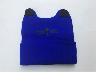 Ideacherry шапки для новорожденных мультфильм детские шапки кошка вязаная шапка борода с ушками зимняя теплая вязаная шапка шерсть для мальчиков и девочек шапки крючком - Цвет: Blue