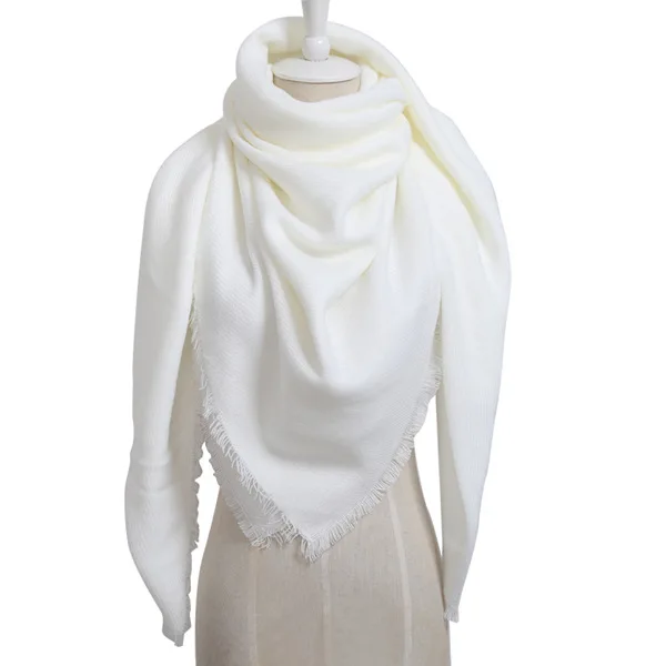 white square scarf Роскошный брендовый зимний кашемировый шарф для женщин,, квадратный акриловый большой шарф, обертывания, шерстяные шали шарфы, теплый хиджаб с украшениями - Цвет: white square scarf