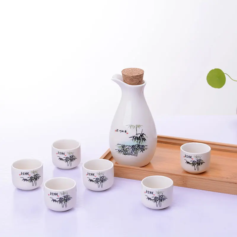Bamboo shadow 7 шт., винтажный керамический горшок, чашки, набор, японский стиль, фляги для бедер, для дома, кухни, офиса, кувшин, чашка для ликера, посуда для напитков, креативные подарки - Цвет: Bamboo shadow