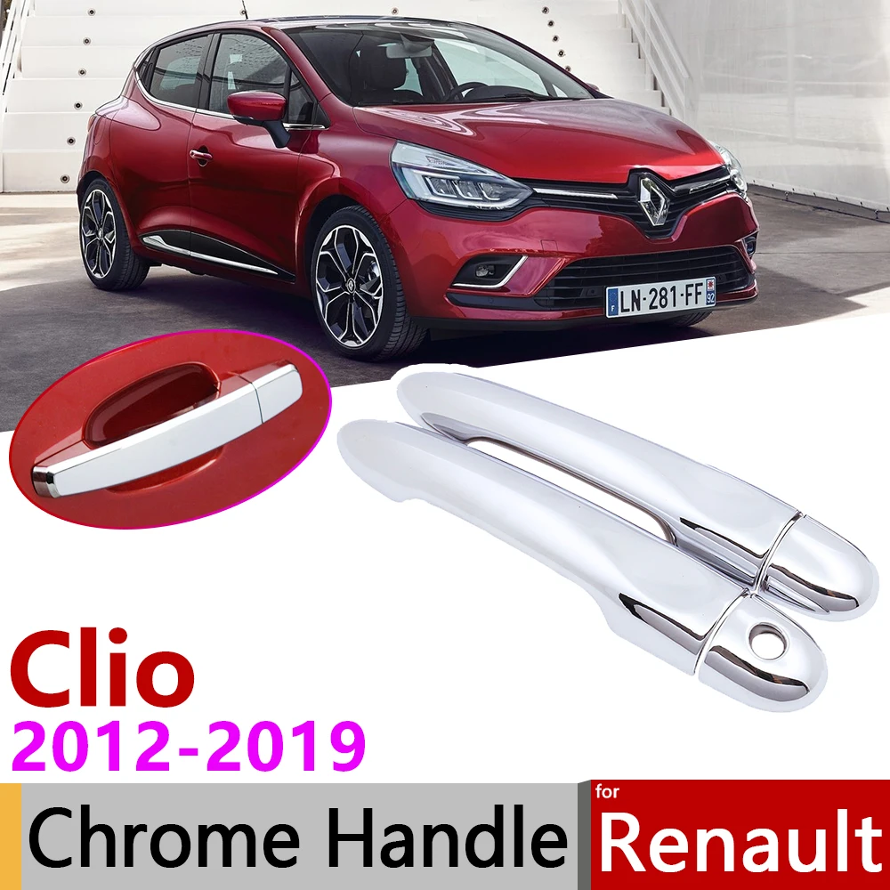 for Renault Clio IV MK4 2012~2019 Chrome Exterior Door Handle Cover Car Accessories Stickers Trim 2013 2014 2015 2016 2017 2018