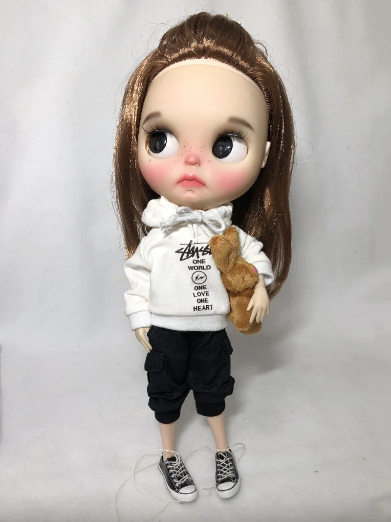 Крутая Одежда для кукол Blyth с принтом белая шляпа Толстовка Футболка для blyth брюки azone s ob24 1/6 аксессуары для кукол одежда