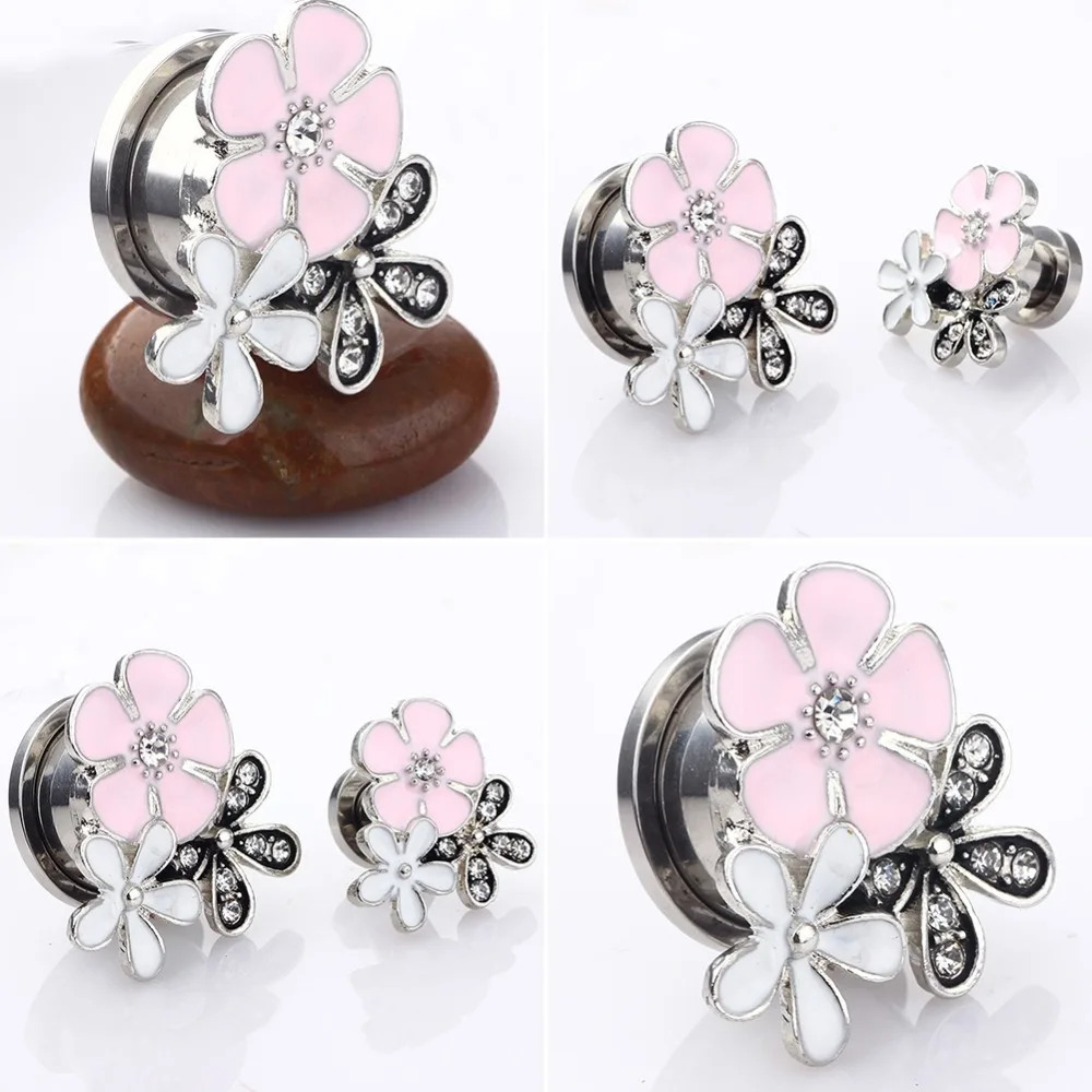 

1Pc Fashion Three-color Flower Ear Plugs Gauges 6-18mm Stainless Steel Ear Tunnels Piercing Auricle Puncture Body Jewelry