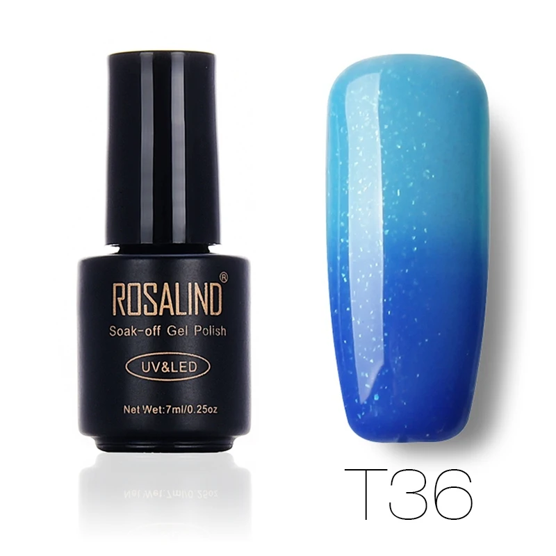 T36 ROSALIND 7 мл изменение температуры лака для ногтей отклеить кисточки для дизайна ногтей лампа для сухой тепловой цветная акриловая краска верхнее базовое пальто - Цвет: T36