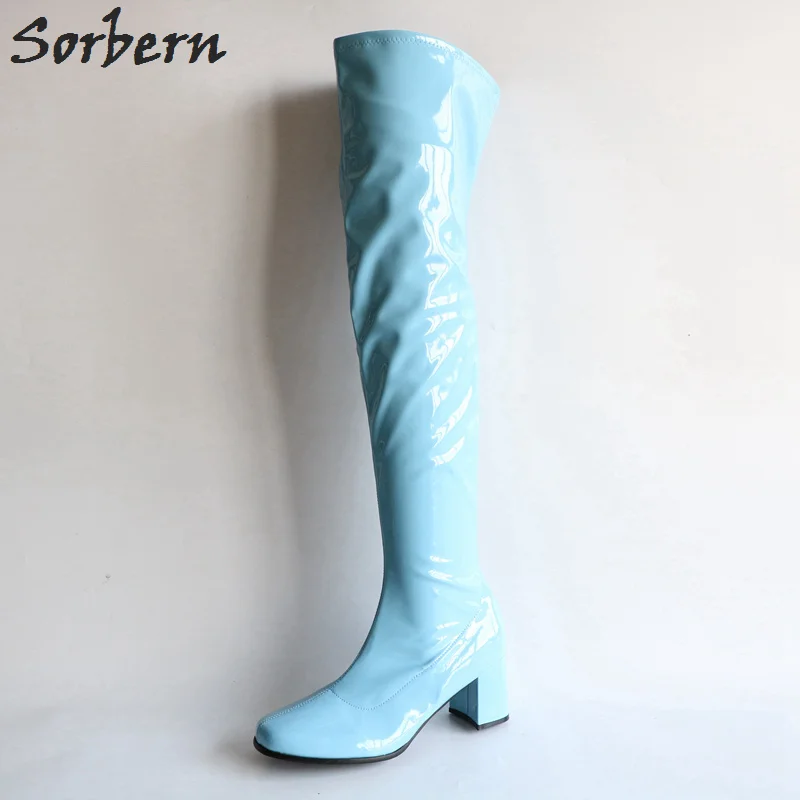 Sorbern Custom расклешённые сапоги женские квадратные носки 70 S GOGO сапоги женские до середины бедра высокие сапоги блочный каблук старинная обувь на квадратном каблуке
