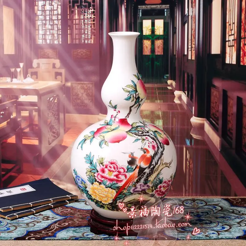 

Jingdezhen ceramic vase flower peach nine lucky gourd vase Home Furnishing living room decoration in traditional porcelain