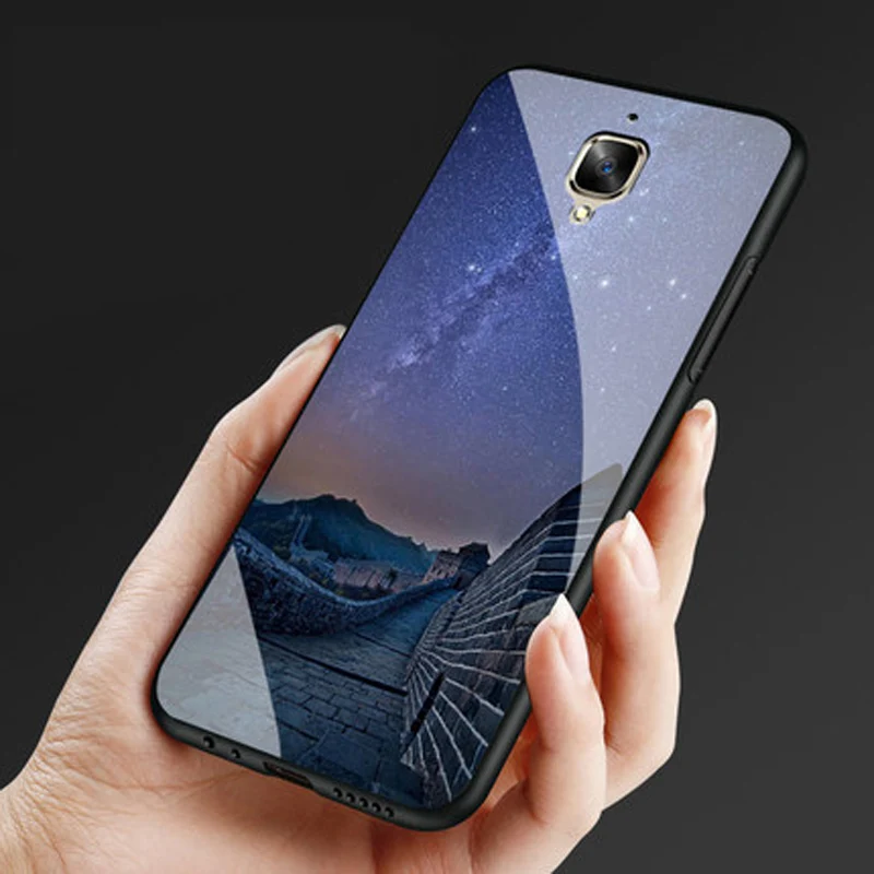 Звездное небо закаленное Стекло телефонные чехлы для Oneplus 3 мягкий TPU бампер защитный кожаный чехол для Oneplus A3000 Стекло чехол Oneplus3 1+ 3 знака после Coque