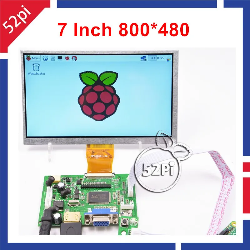 7 дюймовый 800*480 TFT ЖК дисплей 52Pi с платой драйвера HDMI VGA 2AV для Raspberry Pi 3 / 2 Модель B/ПК