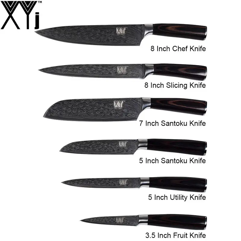 A. (6 Pcs Set) XYj набор кухонных ножей 7cr17, набор ножей из нержавеющей стали, Новое поступление, Дамасские жилы, кухонные ножи, аксессуары, инструменты - Цвет: A. (6 Pcs Set)