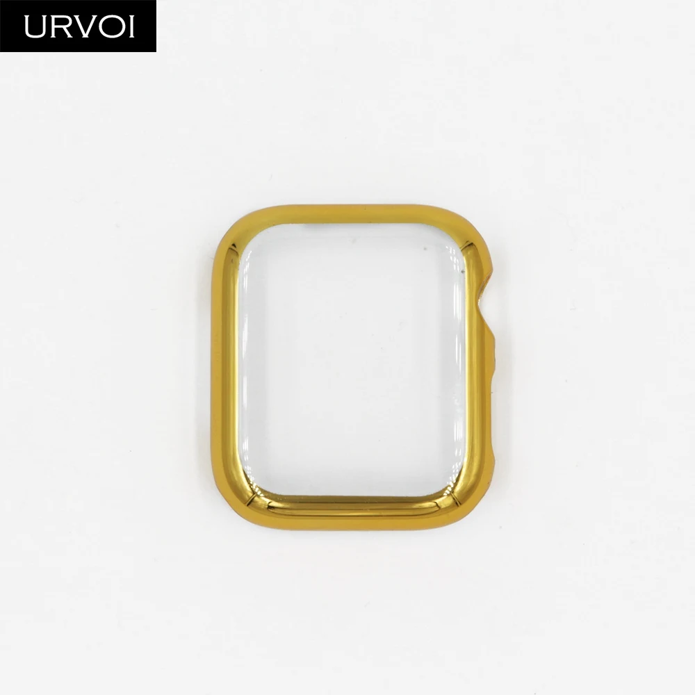 Gold URVOI полное покрытие для Apple Watch series 5 4 3 2 пластиковый бампер жесткий экран протектор для iWatch ультратонкий гальванический чехол - Цвет: Gold