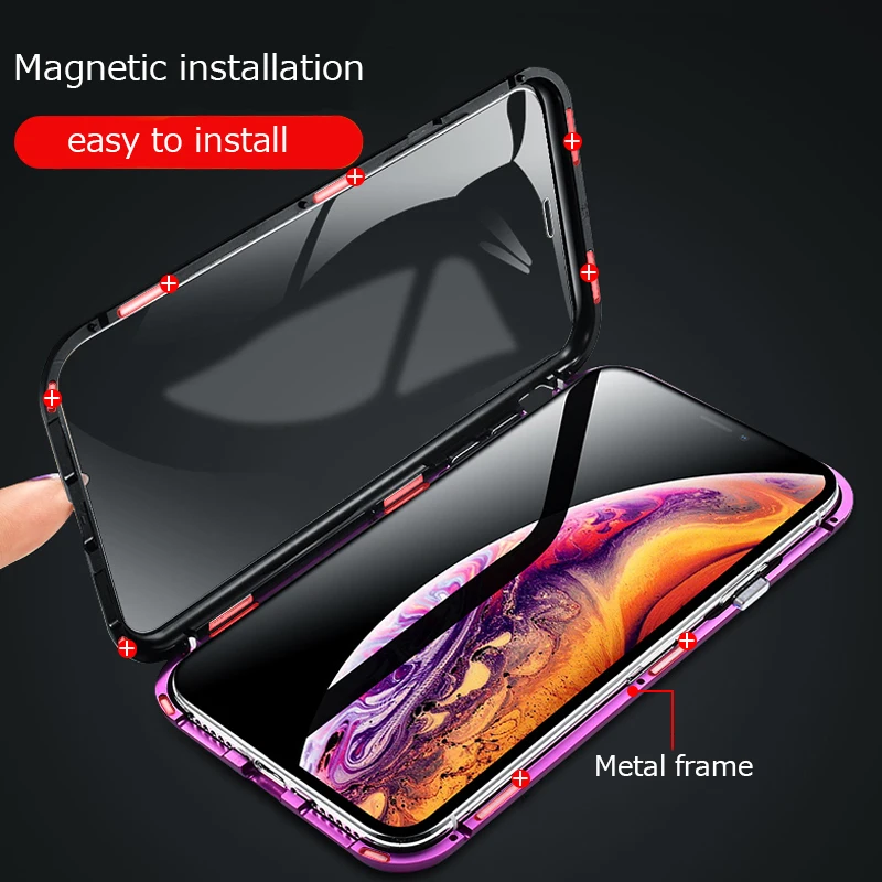 360 градусов полный корпус Магнитная Адсорбция для iPhone XS Max XR X градиентное стекло