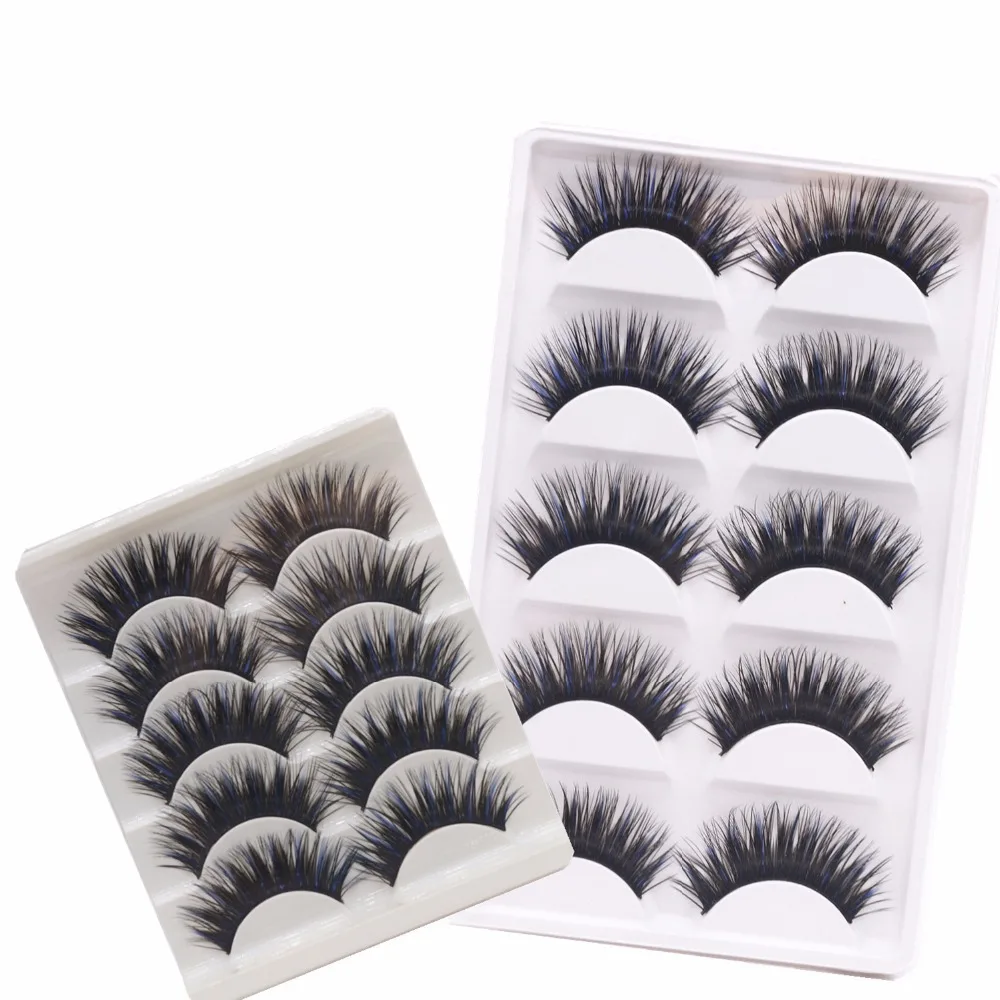 

5 пар накладных ресниц YOKPN, синие Смешанные черные ресницы для макияжа, толстые накладные ресницы крест-накрест, сценический макияж, инструм...