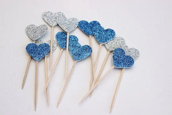 40 шт. ярко Голубые Сердца для торта|decoration cupcake|decorative decorativedecoration party |