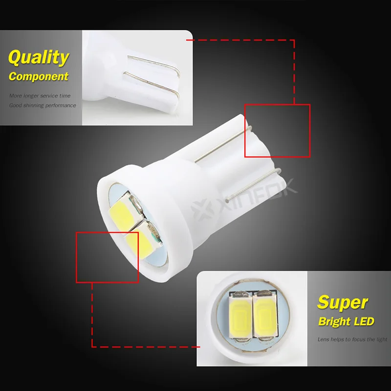 10 шт. T10 W5W Светодиодная лампа 2 SMD LED белый синий красный 194 168 5630 Автомобильный