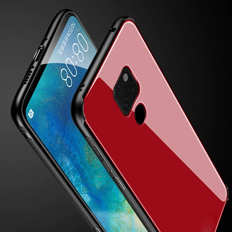 Чехол для huawei mate 20 Pro чехол Lite мягкая рамка + черная стеклянная крышка аксессуары
