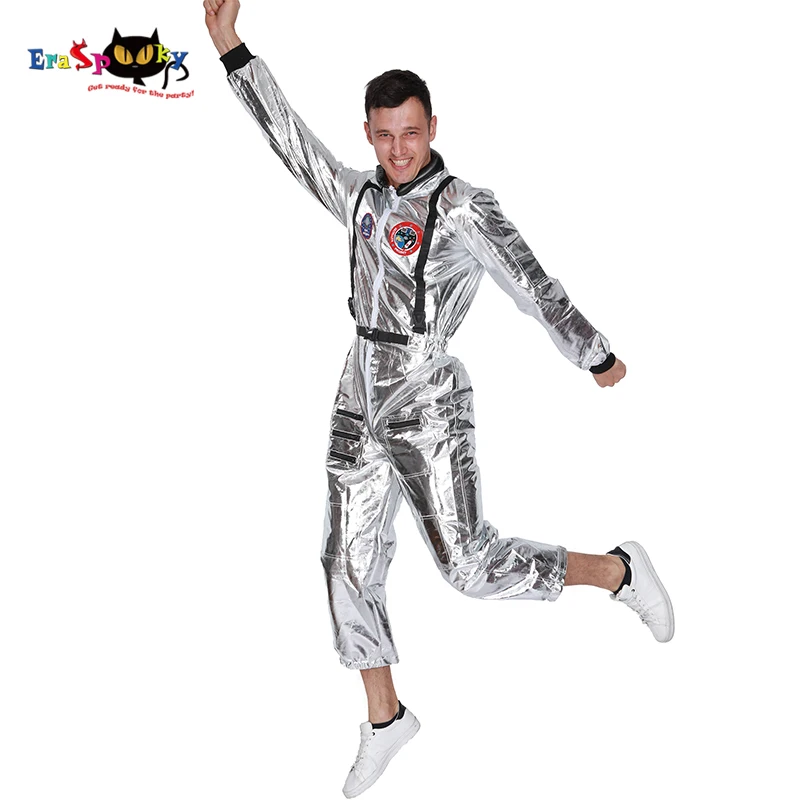 Eraspooky Plus size Astronaut Costume men spaceman Halloween costume for adult One piece cosplay Alien Carnival Party Outfit