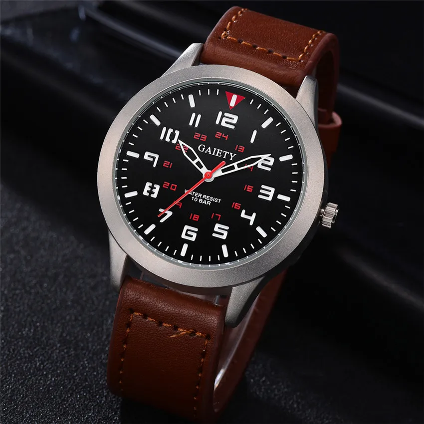 2019 новые мужские стильные Военные Спортивные кварцевые часы с кожаным ремешком