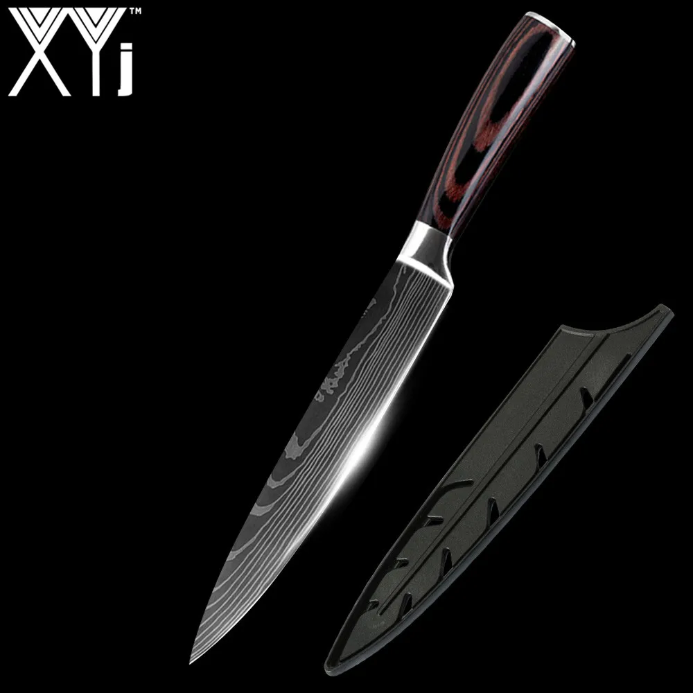 8inch Slicing Knife XYj Новое поступление кухонные ножи из нержавеющей стали инструмент для приготовления фруктов Santoku нож шеф-повара Дамасские вены кухонные ножи - Цвет: 8inch Slicing Knife