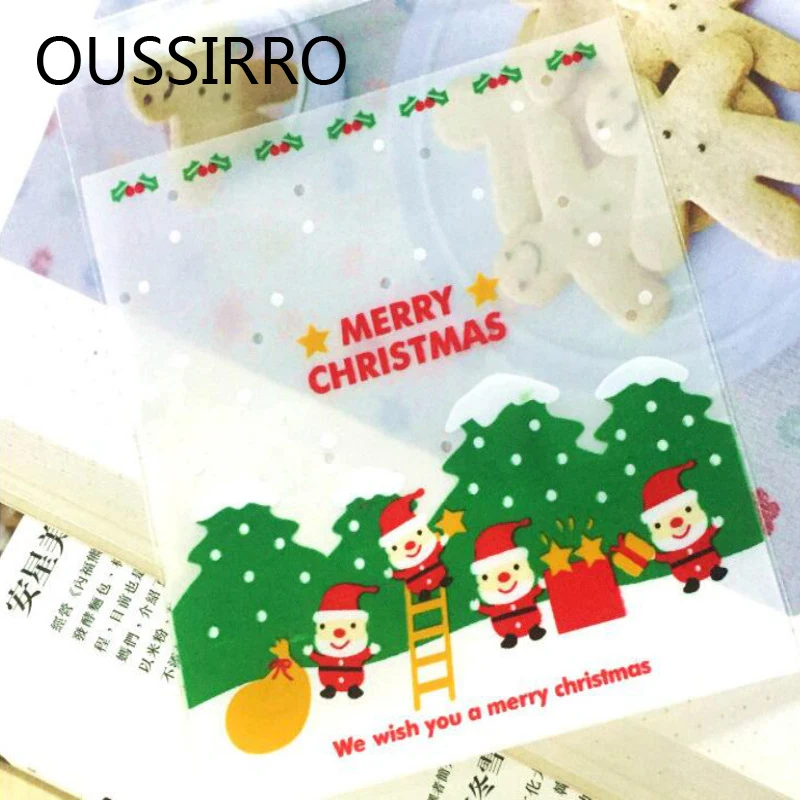 Новогодние подарочные пакеты с Санта Клаусом 25 шт./лот самоклеящиеся для выпечки