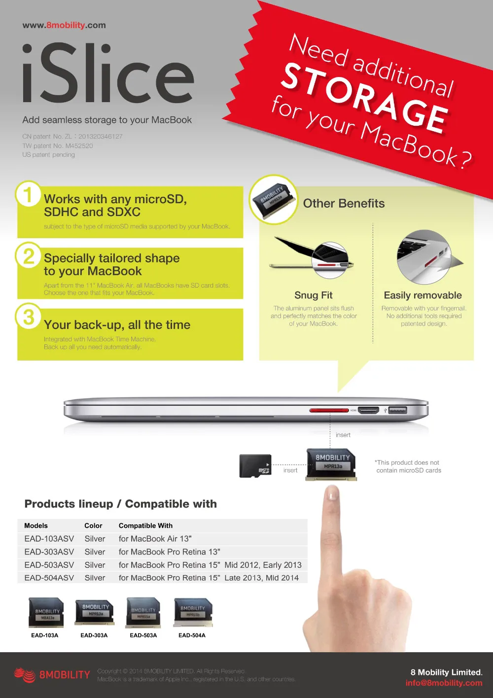 Алюминиевый кардридер для карт памяти 8mobility Islice адаптер MacBook Retina 15 дюймов A1398