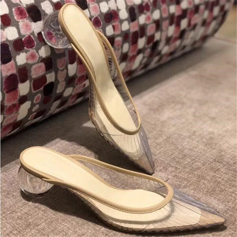 Простые прозрачные Шлепанцы из ПВХ женские сандалии с острым носком и круглым