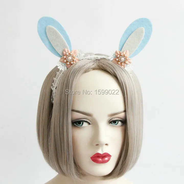 Повязка на голову с синими кроличьими ушками цветочный Бандаж кружевом