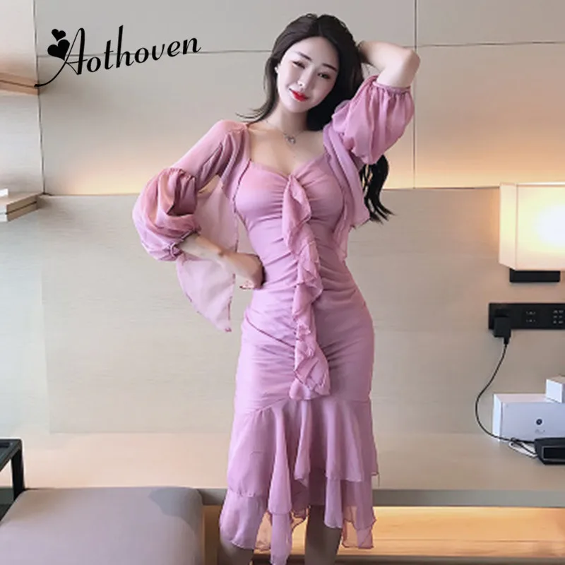 Женское летнее платье на бретелях-спагетти вечерние вое с рукавом 2020 и оборками |