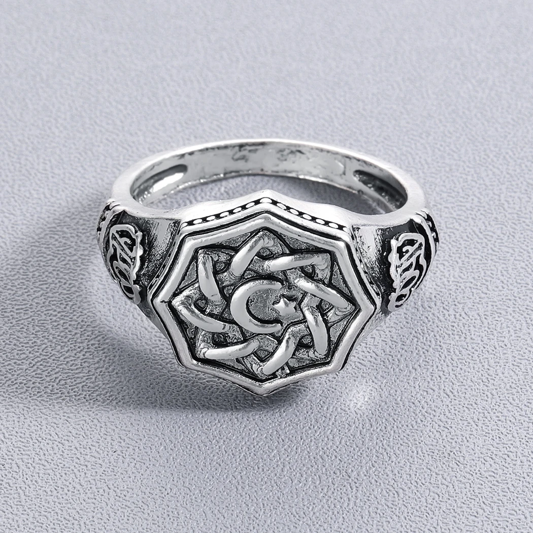 Мужские и женские винтажные кольца Kinitial мусульманское кольцо с Луной звездой