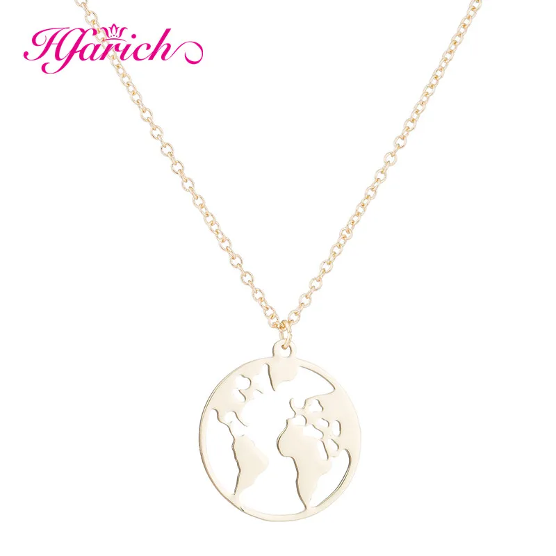 gold map necklace Hfarich, винтажные браслеты с картой мира, ювелирные изделия из нержавеющей стали, глобус, туристические украшения, подарок, Wanderlust, браслет с землей - Окраска металла: gold map necklace
