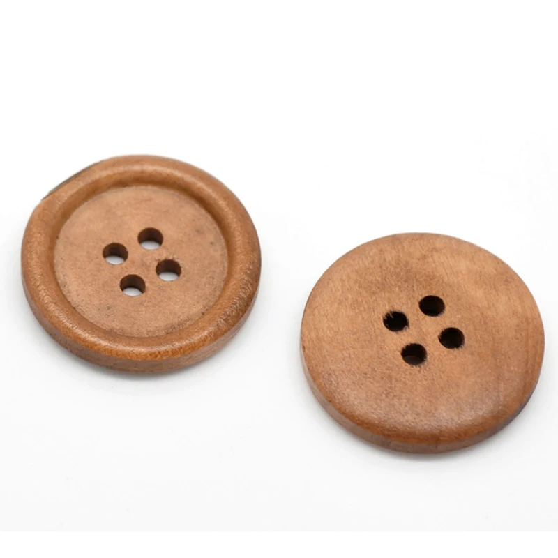 Деревянные Швейные Кнопки Скрапбукинг 4 отверстия Круглый Свет кофе 25 мм (1 &quot)