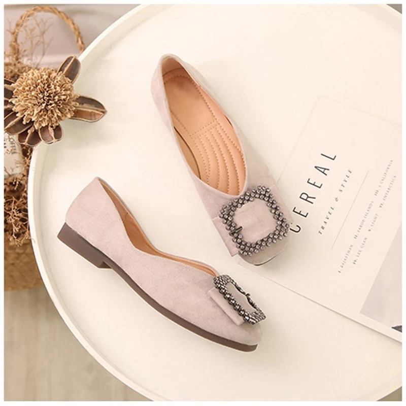 apricot 4 SUOJIALUN/Большие размеры 35-43; женская обувь на плоской подошве; женская офисная обувь нового цвета с круглым носком; Лоферы без застежки; очень мягкие женские балетки на плоской подошве - Цвет: apricot 4