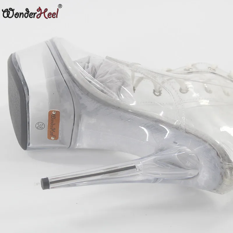 Женские сапоги до колена Wonderheel ПВХ обувь на очень высоком каблуке платформе со