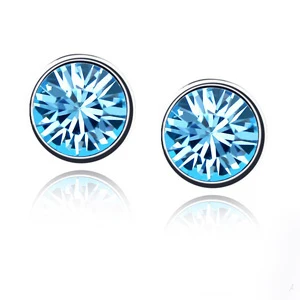 Malanda круглый кристалл от Swarovski Мода пирсинг Серьги-гвоздики для Для женщин Девушка подарок свадебный Серьги Jewelry 11 цветов - Окраска металла: Aqua Blue