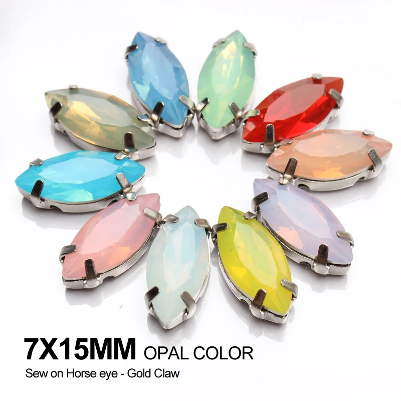 Цветные опаловые полимерные камни конский глаз 7х15 мм Стразы для шитья K