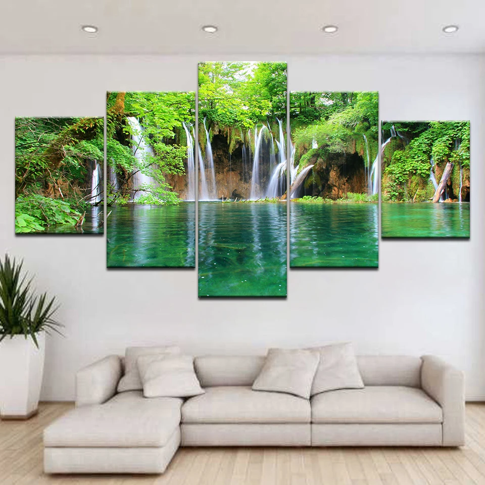 5 Панель рисунок водопада на холсте Wall Art Украшение дома Гостиная Печать холст