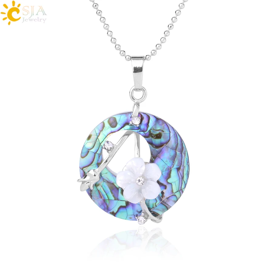 Colorful-Necklace CSJA, цветные подвески из натурального абалона, ожерелья, белые, розовые, круглые драгоценные камни бисер, цветок, циркон, женские подвески, ювелирные изделия, подарки F873 - Окраска металла: Colorful-Necklace
