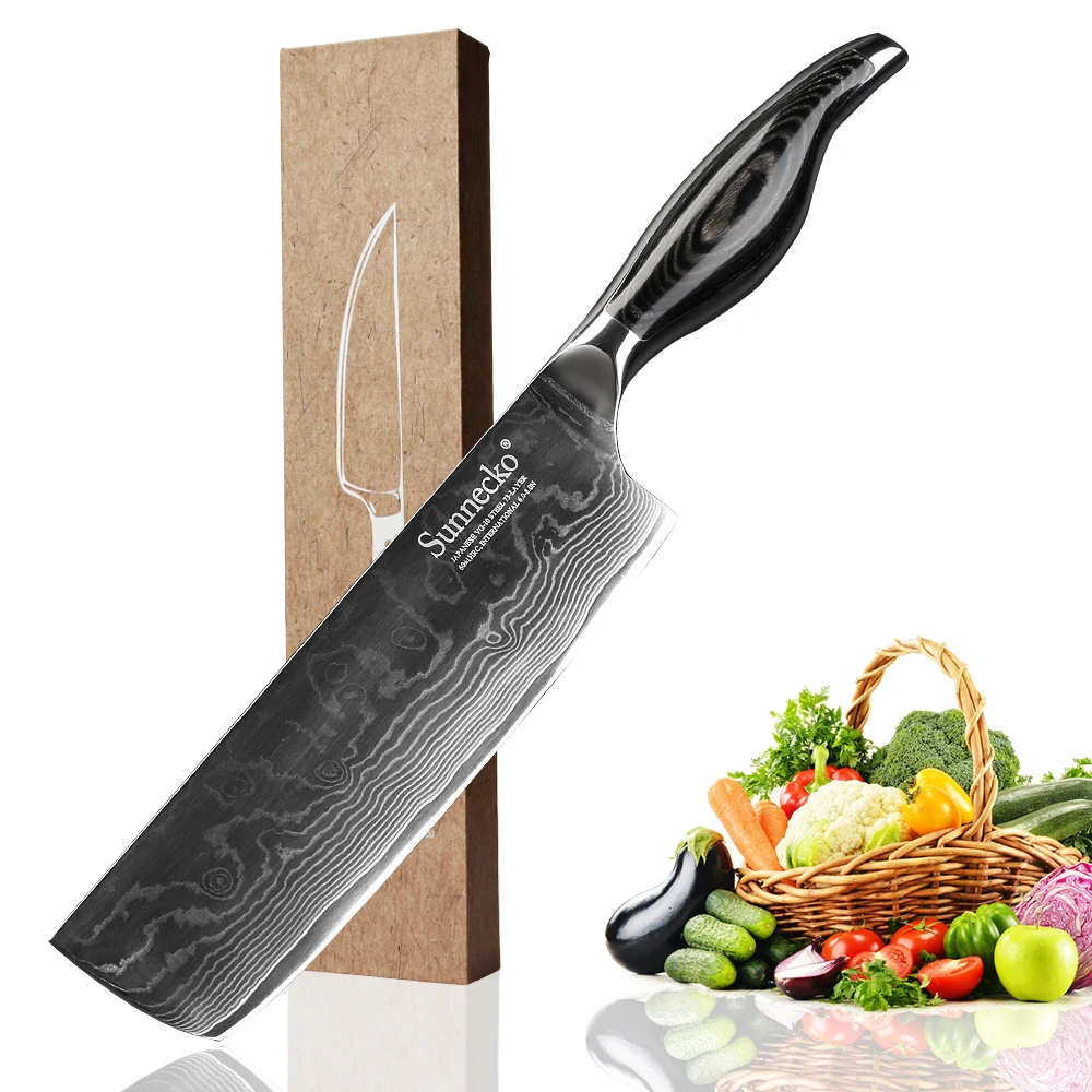 

SUNNECKO 7" inch Cleaver Knife Damascus Steel Japanese VG10 Sharp Blade Kitchen Knives Pakka Wood Handle Meat Slicer Cutter Tool